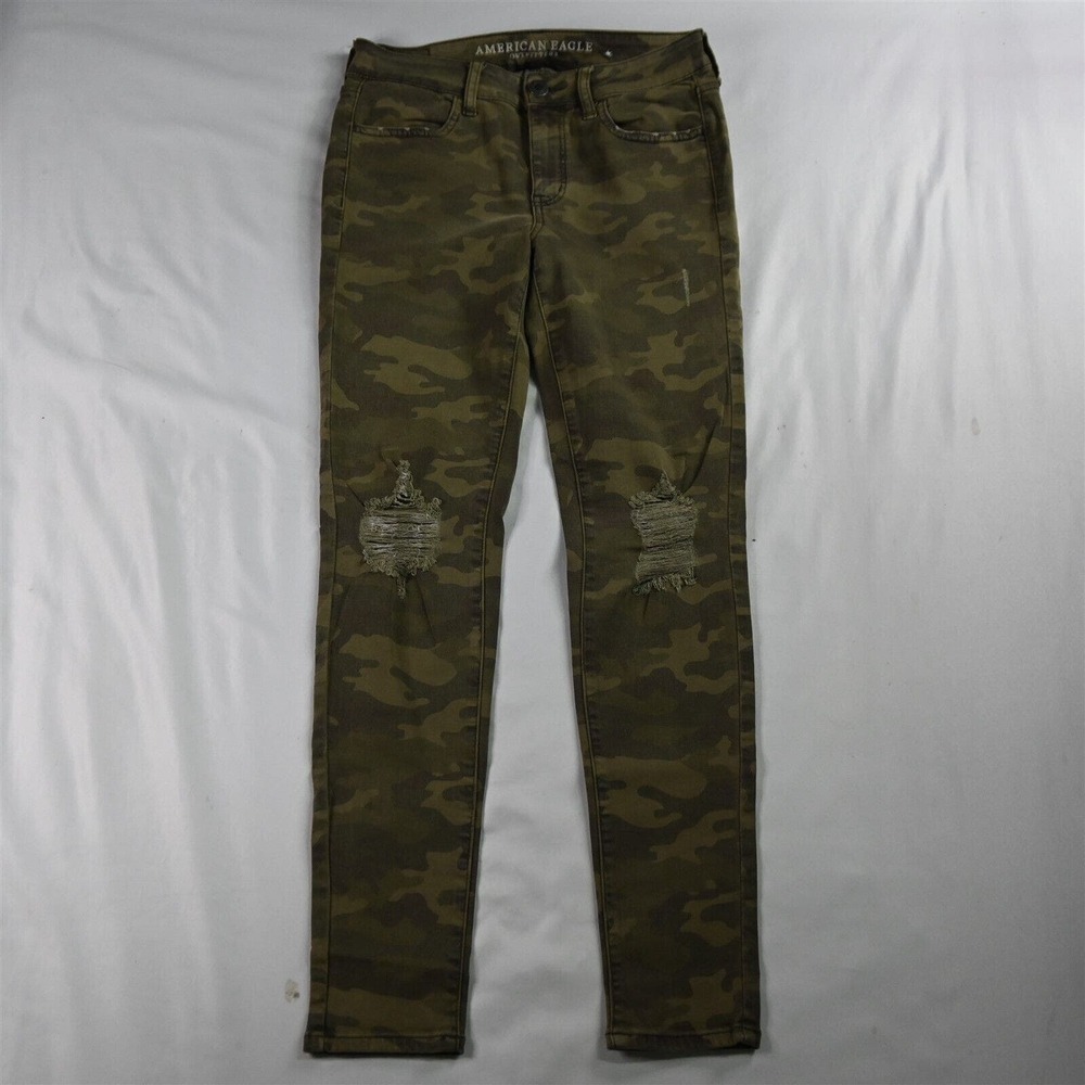 American Eagle 6 Curvy Super Hi Rise Jegging Green Camo Next Level Stretch Jeans